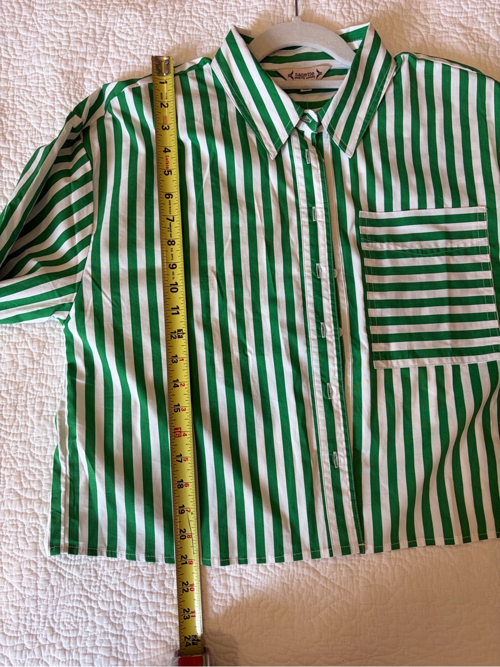 Nanette Lepore Green and White Striped Button-Down Shirt - Picture 5 of 6